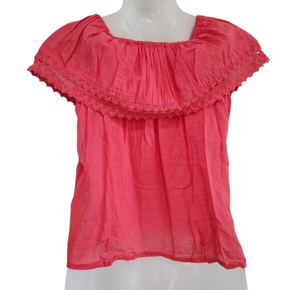Handmade Embroidered Floral Boho Oxaca Top Pink Red Off The Shoulder Size XS - Picture 2 of 4